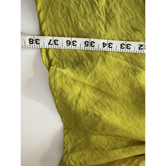 Aakaa Chartreuse Satin Draped Midi Dress Sz M Green V-Neck Ruched Cocktail Chic - Picture 10 of 13